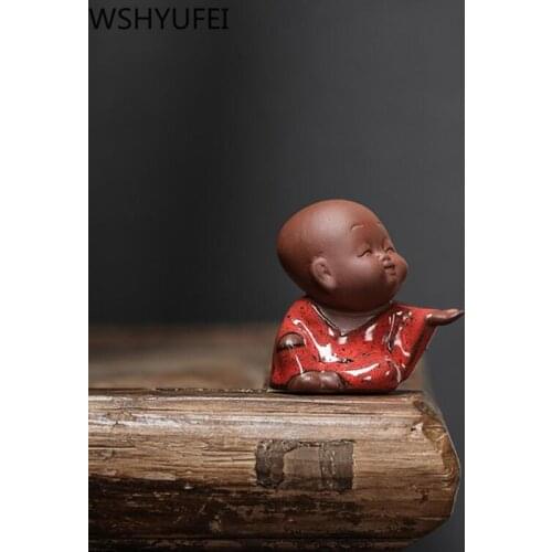 1 PCS Handmade Purple Clay Lovely Buddha Monk Figurine Ornament Fingertip Tea Play tea Pets Boutique Tea Table Crafts