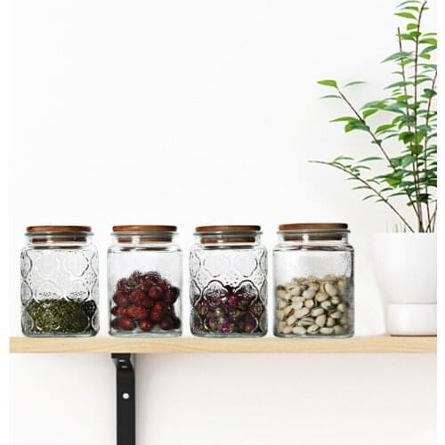1PCS Vintage Wood Lid flower glass jar dried fruit Storage Candy Spices Cookie Container Teapot Tank Bottle Kitchen Food