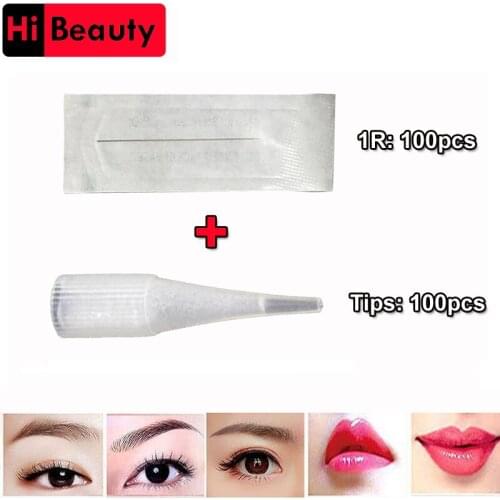 100PCS 1RL Tattoo Needles Plus 100PCS 1RL Caps For Permanent Makeup Good Quality Traditional Tattoo Needles Independent Package