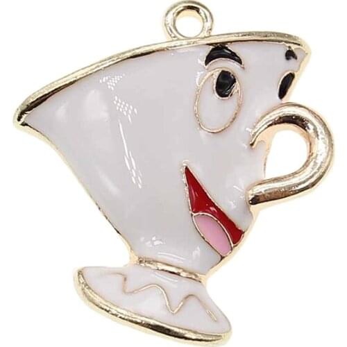 20pcs/Lot New Design Custom Milk White Enamel Gold Plated DIY Teacup Pendant Bracelet Charms