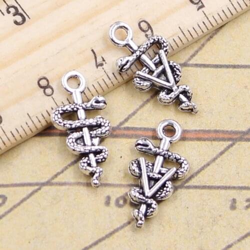 20pcs Charms Snake Scepter Caduceus Medical 20x10mm Antique Silver Color Pendants Making DIY Handmade Jewelry Factory Wholesale