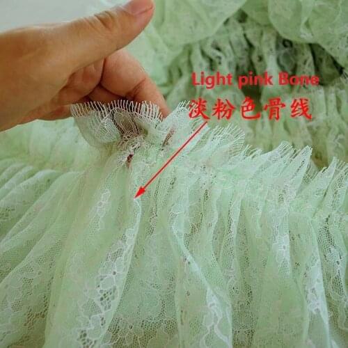 20cm 2m/lot Light Blue with Pink Bone Eyelash Embroidered Lace Trim Pleated Clothes Edge Fabric Curtain Bedding Material X343