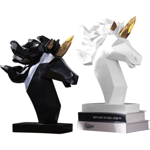 42CM MODERN SIMPLE ORIGAMI GEOMETRY UNICORN ART SCULPTURE ANIMALS BUST STATUES RESIN ART&CRAFT HOME DECORATION ACCESSORIES R2495
