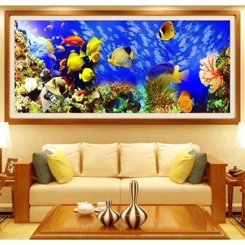 5d diamond painting diy full square drill Marine fish landscape diamond embroidery round diamond mosaic view rhinestone painting
