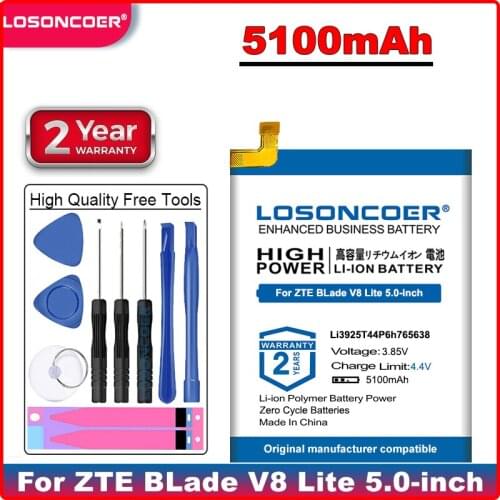 LOSONCOER 5100mAh li3925t44p6h765638 Battery for ZTE BLade V8 Lite 5.0 inch