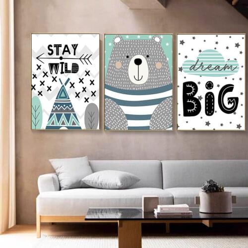 Big Dream Quotes Bear Nursery Wall Art Print Poster Canvas Painting Nordic Kids Decoration Picture Baby Bedroom Decor Unframed