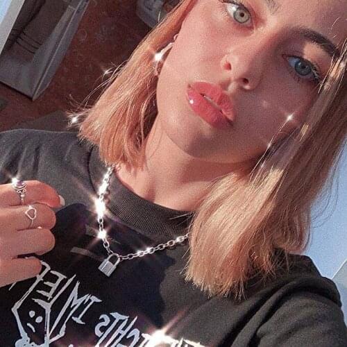 Punk Chain with Lock Necklace for Women Men Padlock Pendant Necklace Statement Gothic Cool Collier Femme Fashion Jewelry Gifts