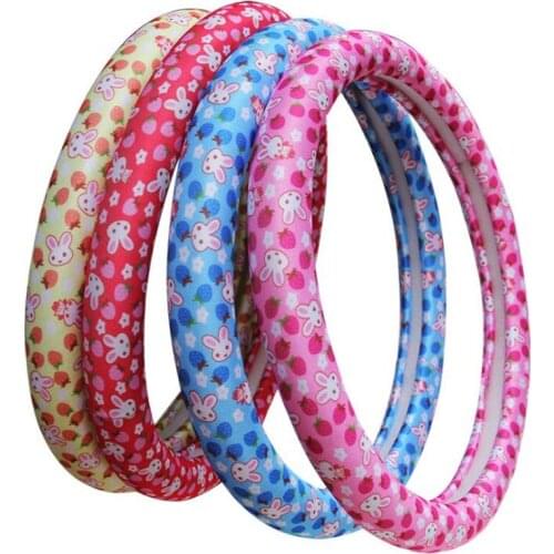 Breathable Leather + Mesh Cartoon cute Rabbit Steering Wheel Cover Non-slip For Size 38cm Auto Interior Accessories