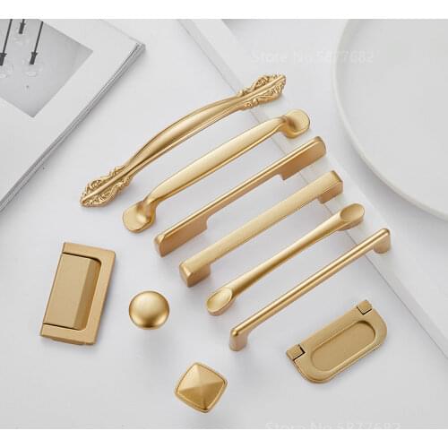 Kitchen Cupboard Hardware European Fashion Aluminum Dresser Wardrobe Pull Cabinet Drawer Knob Gold Square U Type