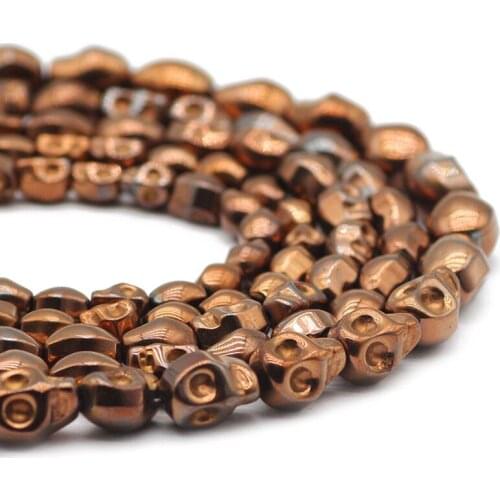 Hematite Natural Stone Copper Skull Head Shape Spacer Loose Beads For Jewelry Making DIY Bracelets Accessories 4x6/6x8/8x10MM