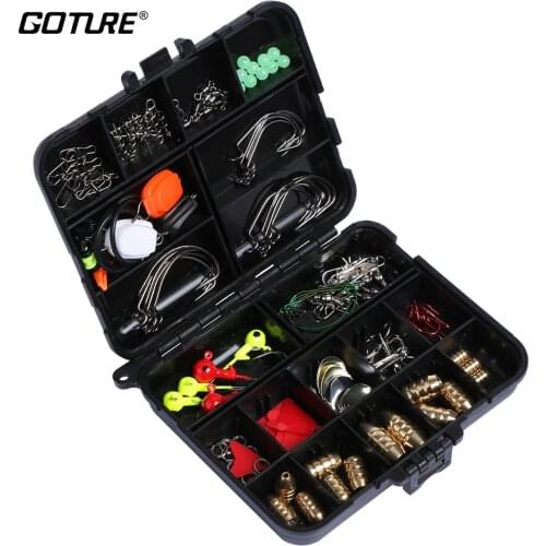 Goture 128pcs/lot Texas Rig Fishing Accessories Bullet Sinkers Colorado Blade Jig Head Hooks With ABS Hard Plastic Box