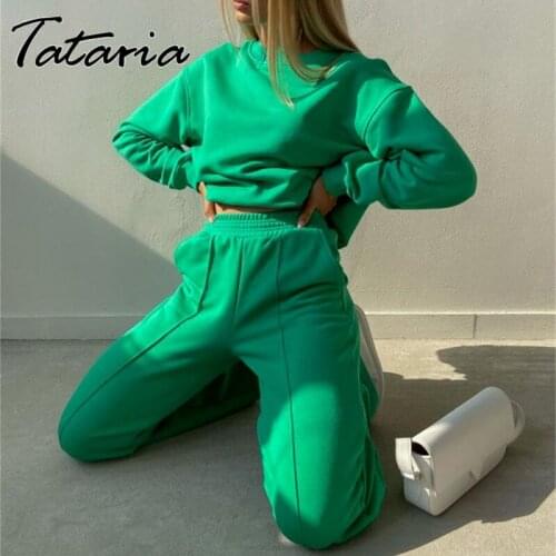 Classic Trousers Suit Pink Classy 2 Piece Sets Womens Outfits Loose Wide Leg Pants Pullover Top Female Warm Autumn Woman Costume