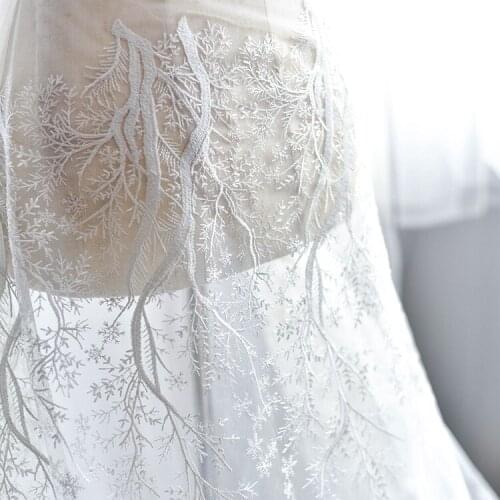 3 yards ivory lace fabric Christmas tree style embroidered lace fabric, wedding lace fabric for bridal wedding gowns