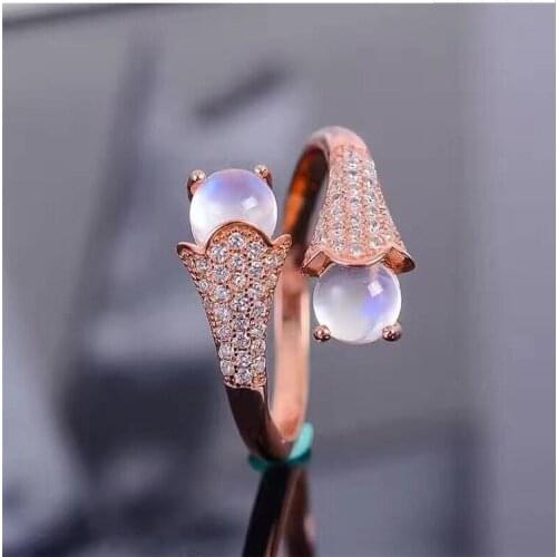 Moonstone ring Free shipping Natural real moonstone 925 sterling silver Per jewelry 5*5mm 2pcs