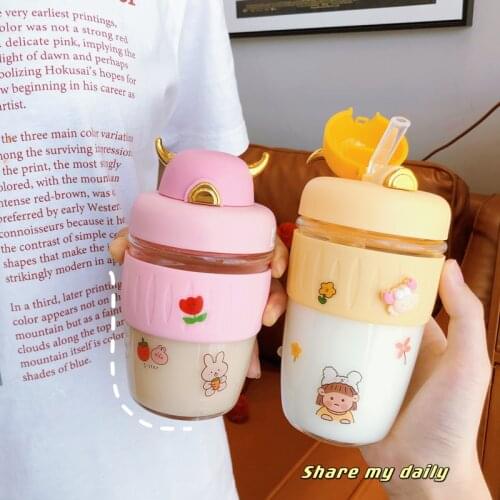 Little Devil Bouncing Cup Horn Cup Glass Cup Straw Cup Lovely Student Water bottle Leakproof Drinkware Cup Camping Water Bottle