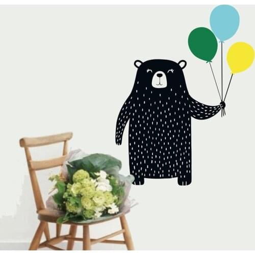 Cute Bear and Balloons Wall Decal Nursery Art Decor Vinyl Wall Sticker For Kids Room Nordic Decoration