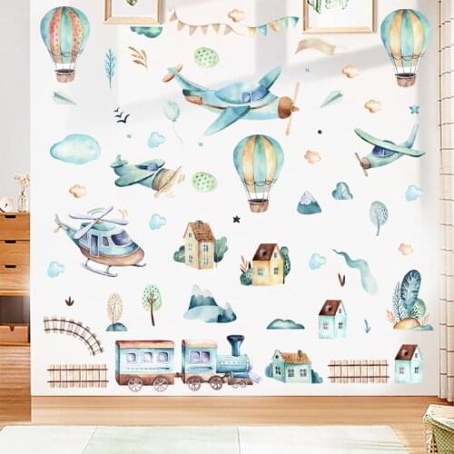 Cartoon hot air balloon airplane train wall stickers childrens room kindergarten wall decoration waterproof PVC wall decals