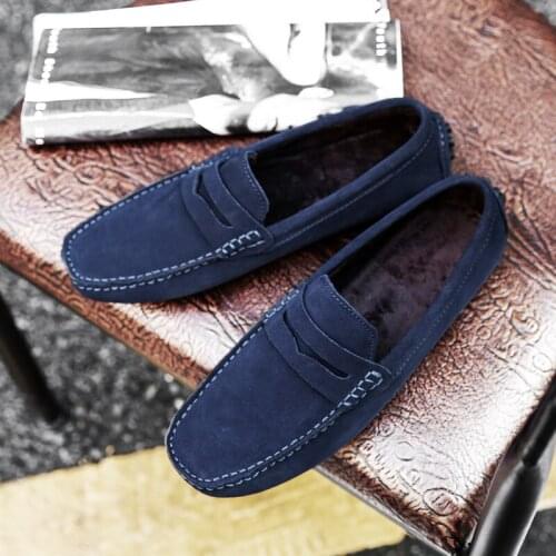 Mens Genuine Leather Shoes Luxury Warm Winter Loafers Men Casual Shoes Fashion Sneakers Flats Slip on Light Mens Shoes Moccasin