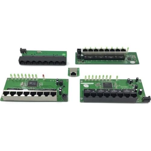 OEM factory direct mini fast 10 / 100mbps 8port Ethernet network lan hub switch board two-layer pcb 2 rj45 1 * 8pin head port