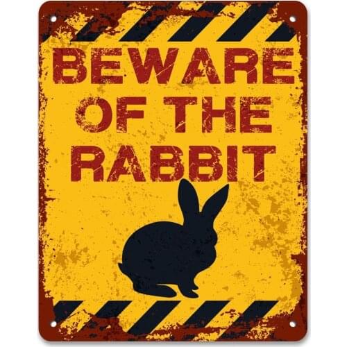 Beware Of The Rabbit | Vintage Metal Garden Warning Sign | Caution | Door Sign (Visit Our Store, More Products!!!)