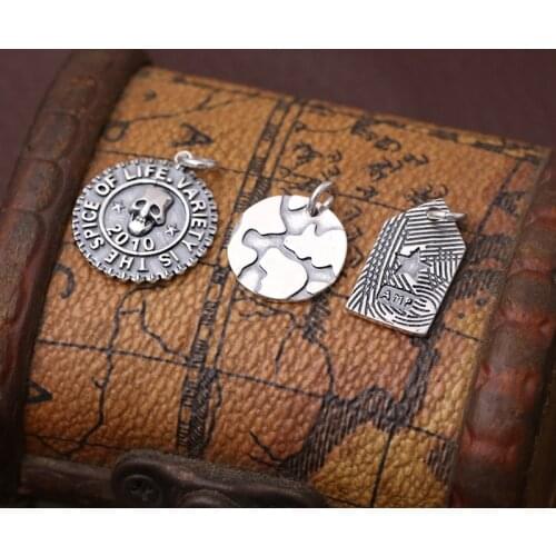 Emith Fla 925 Sterling Silver Necklace Pendants for Women And Men Fashion Jewelry Ethnic Vintage Round Pendants Punk Rock