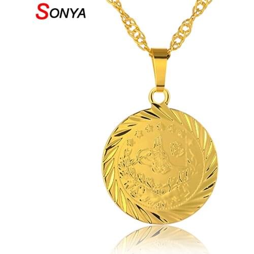 SONYA Turkey Coin Necklace Women Gold Color Arab Coin Jewelry Round Wholesale Fashion Gifts Bijoux Femme