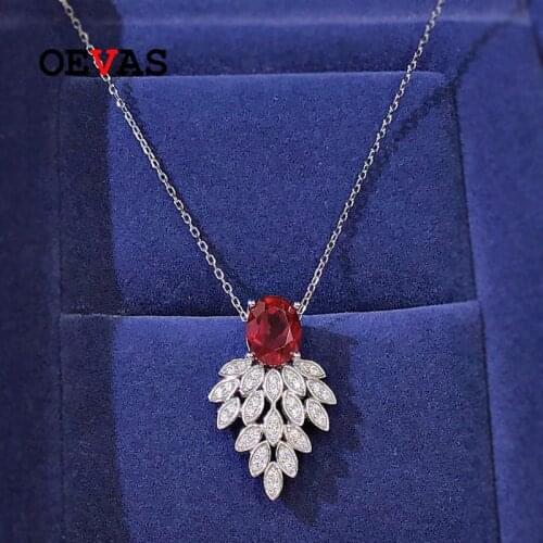 OEVAS 100% 925 Sterling Silver 7*9mm Ruby Gemstone Pendant Necklace For Women Sparkling Wedding Party Fine Jewelry Wholesale