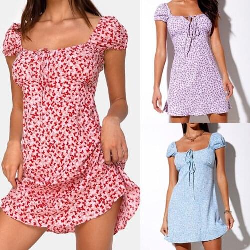 Dress Women Summer 2021 butterfly flower printed flounce cultivate strapless short sleeves Dresses Casual Vestidos XSK8121