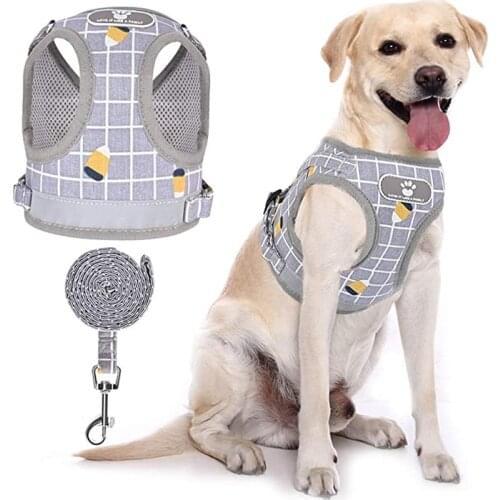 Pet Dog Harness Breathable Mesh Vest Adjustable Dog Harness Leash Set For Small Dogs Reflective Pet Collar Traction Pet Supplies