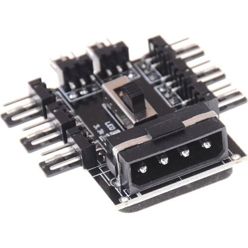 1 to 8 Way Splitter Cooler Cooling Fan Hub 3pin 12V Power Socket PCB Adapter 2 Level Speed Control PC Computer IDE Molex