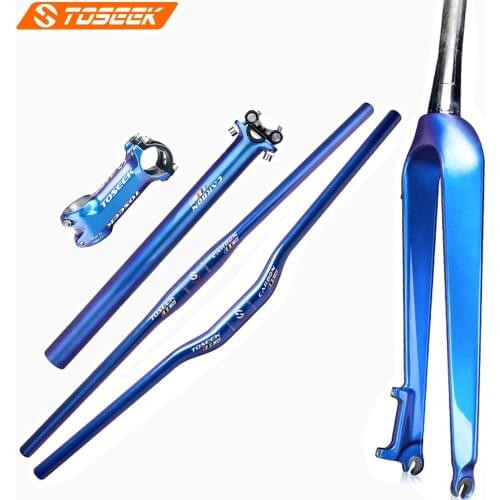 TOSEEK Gradient color Mountain Bike carbon Fork kit carbon fiber Handlebar/Seatpost/Aluminum stem 26/27.5/29 inch Tapered Tube