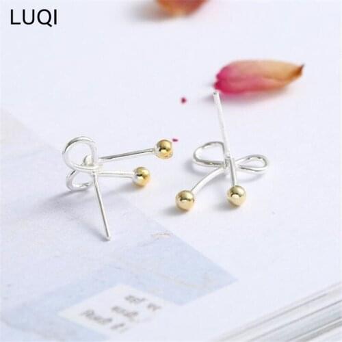 S925 silver fashion temperament bow gold earrings E568