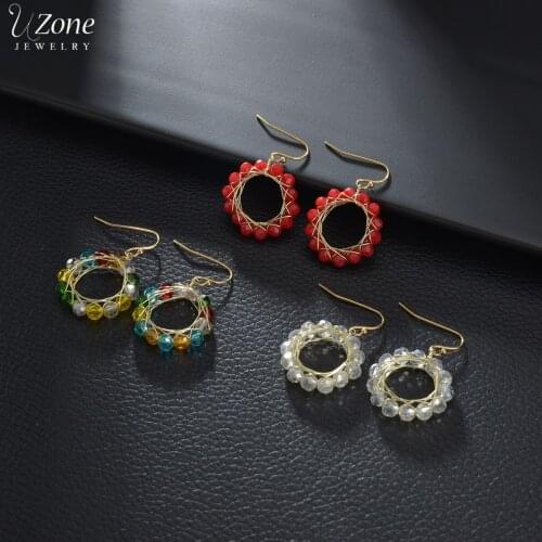UZone Fashion Colorful Round Clay Diamond Earrings Stainless Steel Bohemia Stud Earrings for Women Girls 14K Gold Jewelry Gifts