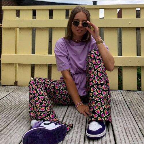 2021 Wide Leg Flared Long Pants Women Multicolor Printed High Waist Bag Hip Trousers Y2K Fashion Casual Street Outfits