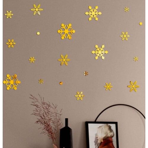 Gold / Silver Snowflake Christmas Wall Sticker Home Decoration Mirror Sticker