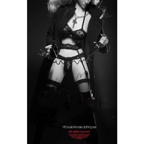 1/6 Scale Female Clothes Model Sexy Lace Bra & Underwear & Necklace Black Suits For 12'' Inch Action Figure Dolls
