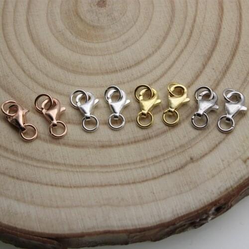 100% Real 925 Sterling Silver Lobster Clasp Hook Connector with Closed Jump Rings For DIY Necklace Bracelet Chain Jewelry Making