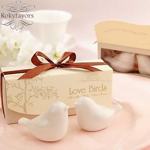12Sets (set of 2) Ceramic Love Birs Salt and Pepper Shaker Wedding Favors Great Bridal Shower Party Favors Event Giveaways