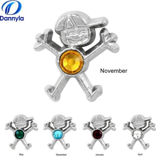 12pcs/lot Wholesale Crystal Birthstone Boy Mini Floating Charms Fit Glass Floating Locket LSFC505