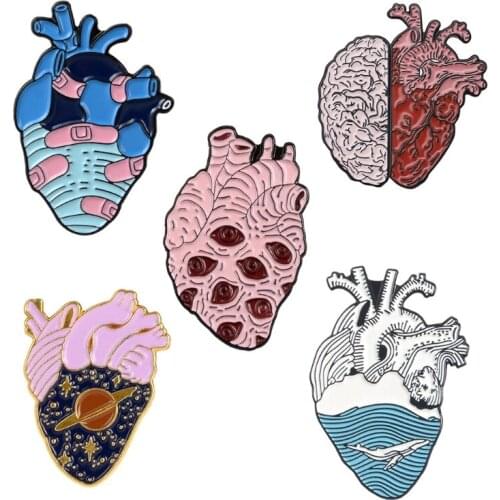 14 Styles Anatomical Heart Pin Kit Scientific Heart Enamel Lapel Pins Set Unisex R7RF