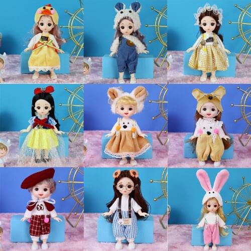 16cm BJD 1/8 Tiny Cute Ball Jointed Doll Plastic With Full Set Clothes Shoes Wig Makeup, Best Birthday Gift Xmas Toys For Girl