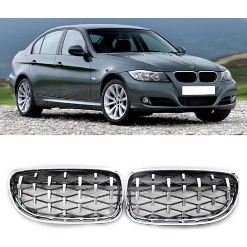 2Pcs/Set Car Front Grille Diamond Grills Meteor Style For BMW E90 E91 3 Series 2009-2012 Auto Accessories Silver And Black