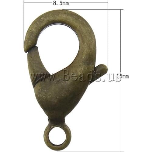 200PCs/Lot Jewellery antique bronze color plated nickel lead cadmium free 8.50x15x3mm Brass Lobster Clasps