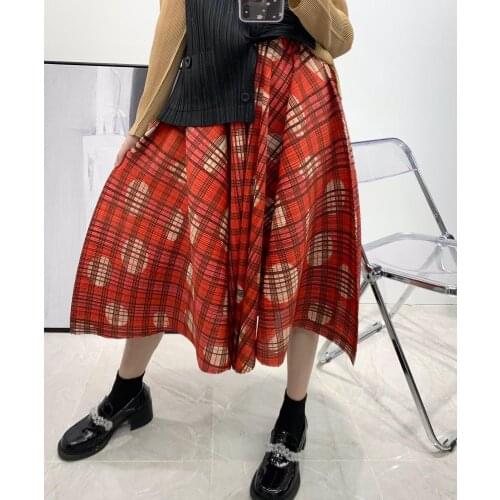 2021 Spring Miyake pleated skirt plus size Vintage A-line striped Skirt Korean style aesthetic clothes for women