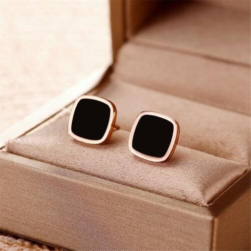 316L Stainless Steel Black Enamel Geometric Rose Gold Earrings Female Small Jewelry Fashion Titanium Steel Earrings