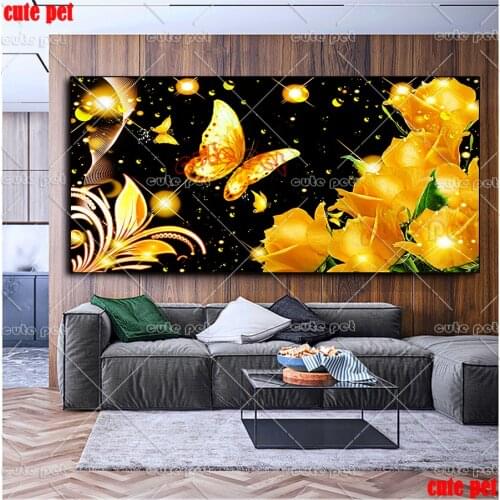 DIY Diamond Painting Golden Butterfly flowers 5D Diamond Embroidery Cross Stitch Rhinestone Square Round Full Drill Mosaic large