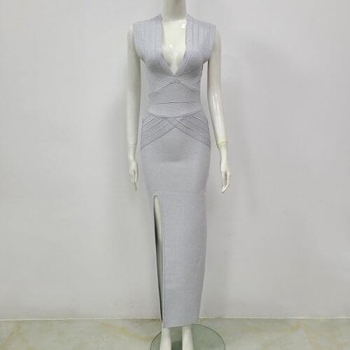 Celebrity Bandage Dress Summer Elegant Fashion Sexy Deep V Neck Sleeveless Slim Split Celebrity Designer Fashion Evening Party