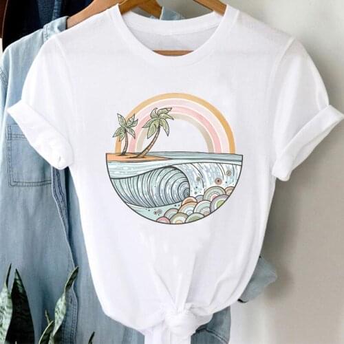 T-shirts Women Cartoon Wave Beach 90s Fashion Clothing Spring Summer Clothes Graphic Tshirt Top Lady Print Female Tee T-Shirt