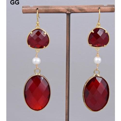 GuaiGuai Jewelry Natural Cultured White Round Pearl Red Crystal Hook Earrings For Women Girl