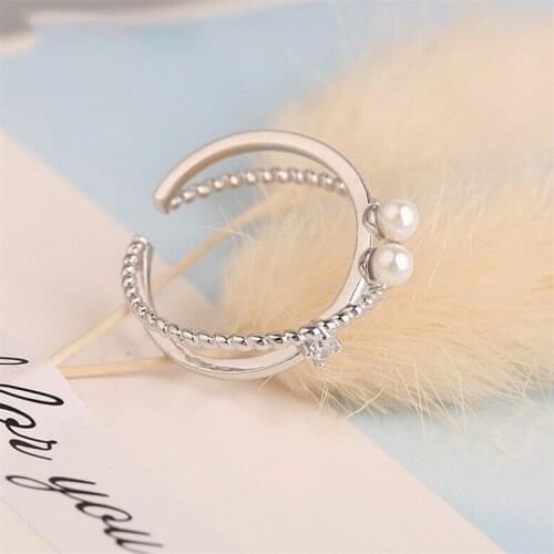 New Arrival Free Shipping Pearl Cubic Zirconia Stones Adjustable Cross Rings For Fashion Women Girl Holiday Wedding Jewelry Gift